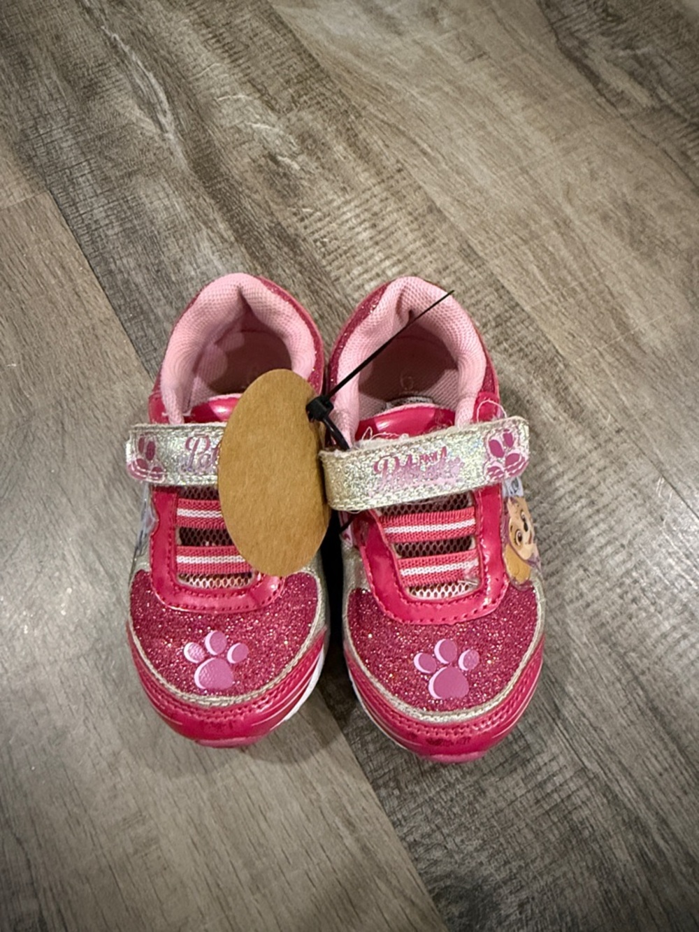 Kids Pink Glitter Velcro Sneakers size 6